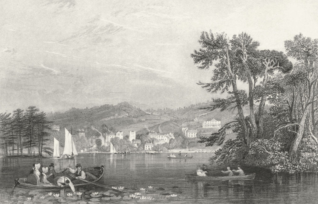 WINDERMERE. Bowness, from Belle Isle. Allom. Rowing 1832 old antique print